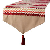 Chevron Bar - Red Linen & Jacquard Silk Decorative Table Runner