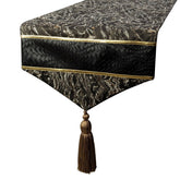 Leather Runway - Black Faux Leather & Jacquard Decorative Table Runner
