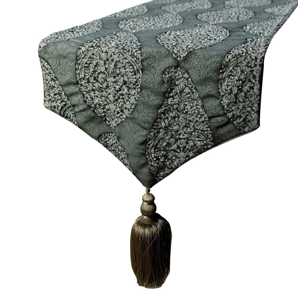 Celestial Paisley - Grey Jacquard Silk Decorative Table Runner