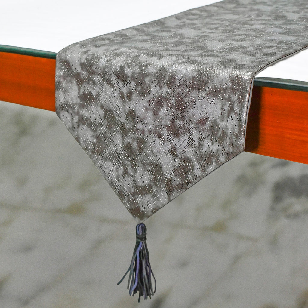Charcoal Chrome - Grey Faux Leather Decorative Table Runner