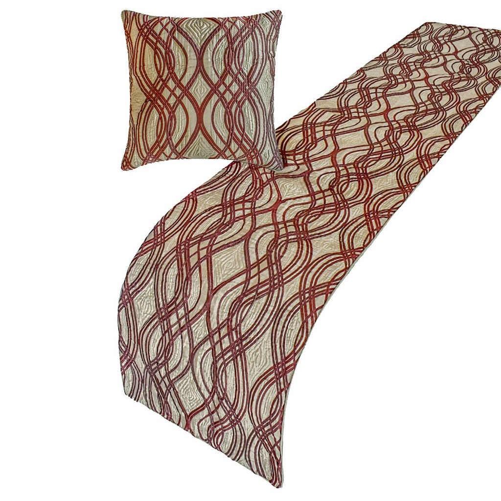 Brown Swirls - Satin Brown Decorative Bed Runner and Cushion Cover