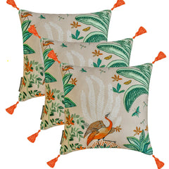 Birdsong Bliss - Green Cotton Throw Cushion Cover
