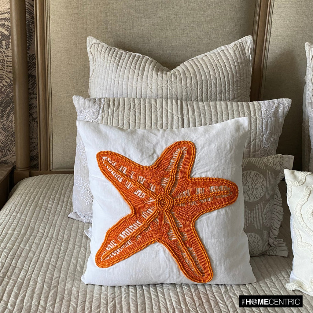 Starfish Makeover - White Cotton Linen Throw Cushion Cover
