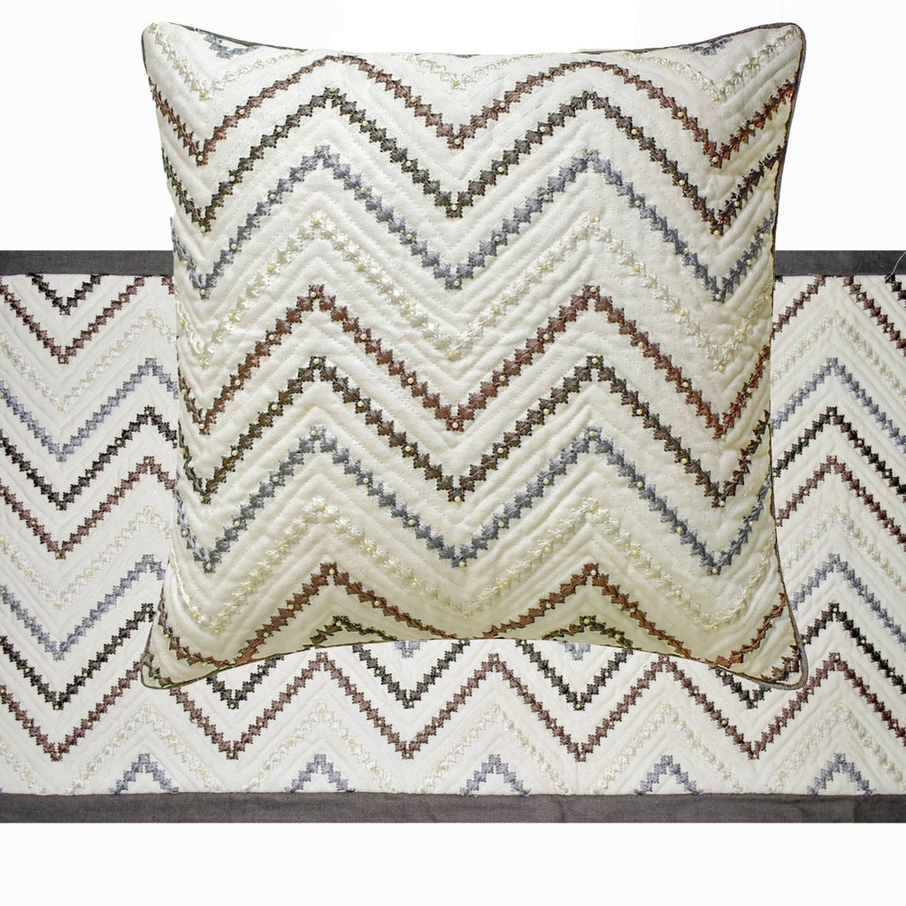 Chevron Cascade - Cotton White Decorative Bed Runner and Cushion Cover
