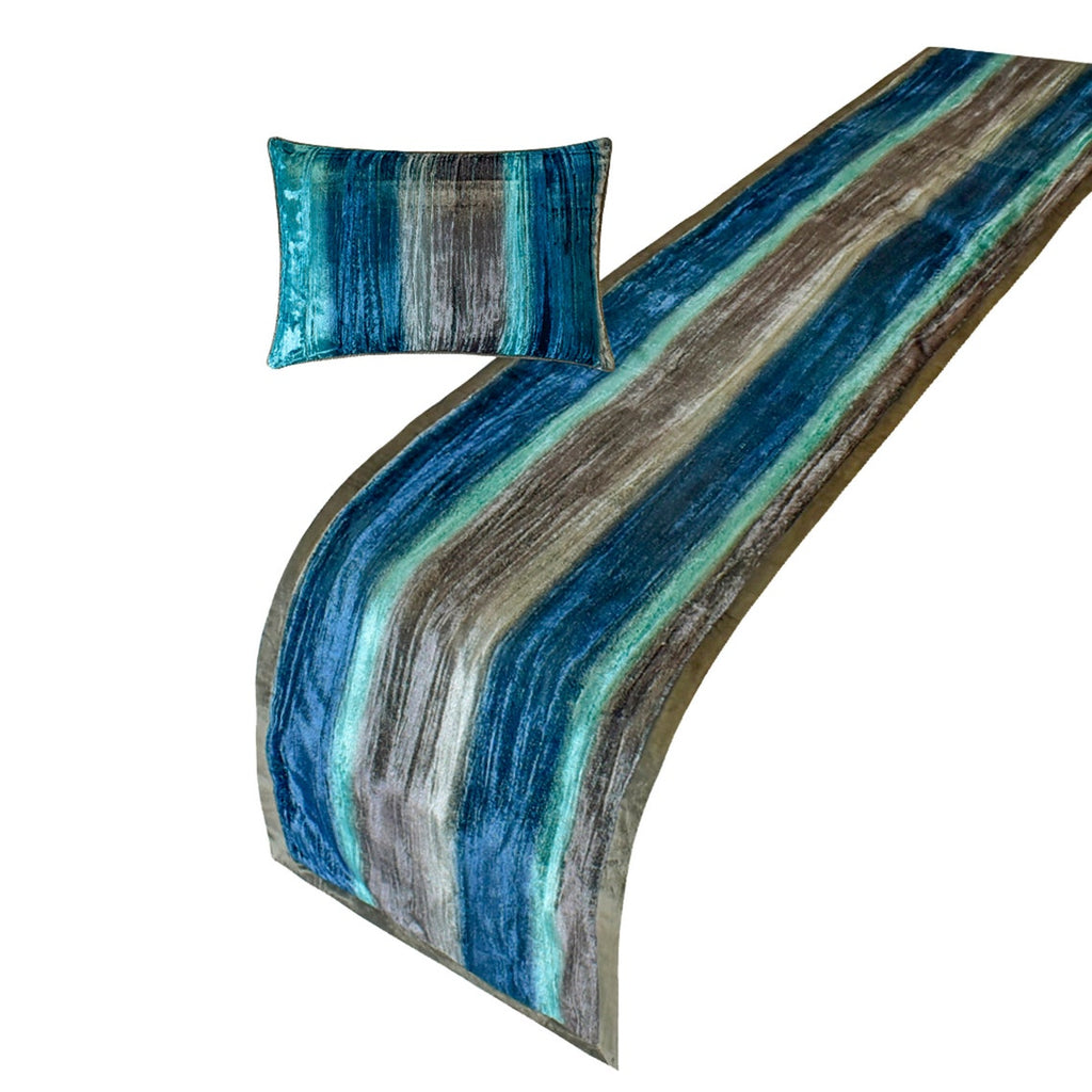 Cerulean Ombre - Velvet Blue Decorative Bed Runner and Cushion Cover
