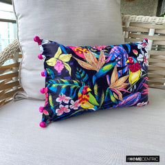Parrot Parade - Black Velvet Lumbar Pillow Cover