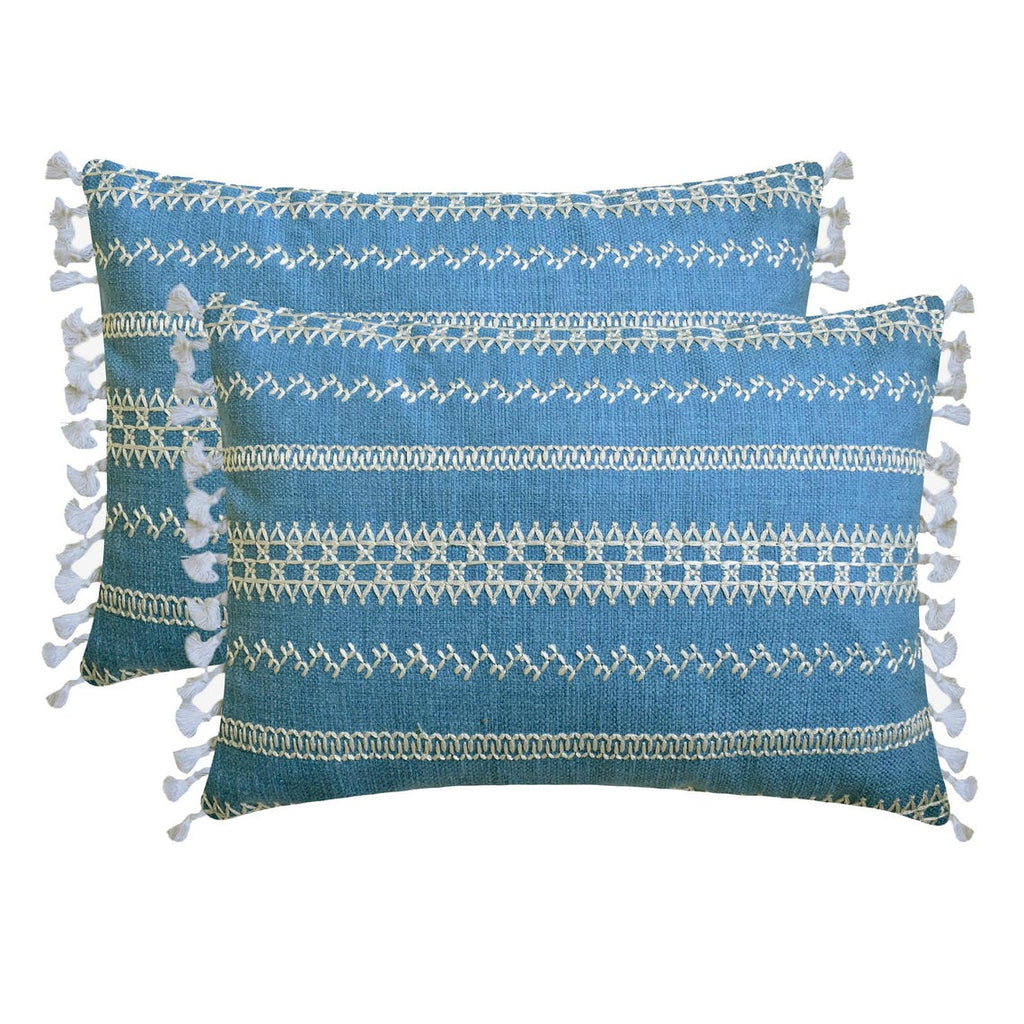 Threadwork - Blue Cotton Lumbar Cushion Cover