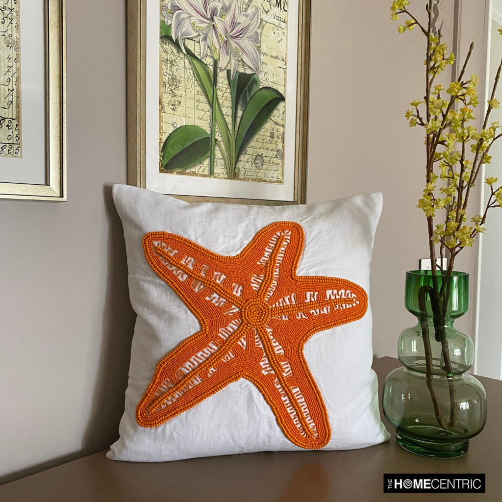 Starfish Makeover - White Cotton Linen Throw Cushion Cover
