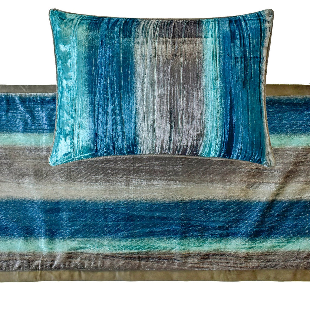 Cerulean Ombre - Velvet Blue Decorative Bed Runner and Cushion Cover