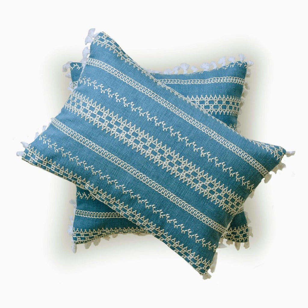 Threadwork - Blue Cotton Lumbar Cushion Cover