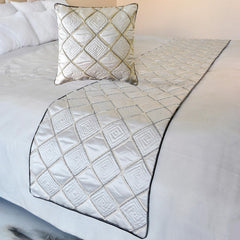 Delilah - Satin Ivory White Decorative Bed Runner and Cushion Cover