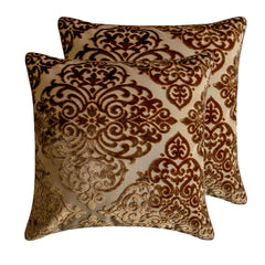 Damask Spell Brown - Brown Velvet Throw Cushion Cover