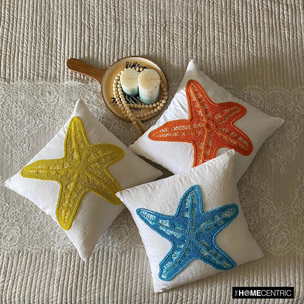 Starfish Makeover - White Cotton Linen Throw Cushion Cover