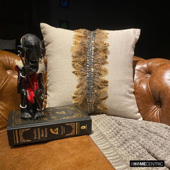 Exotic Feathers - Beige Linen Throw Cushion Cover
