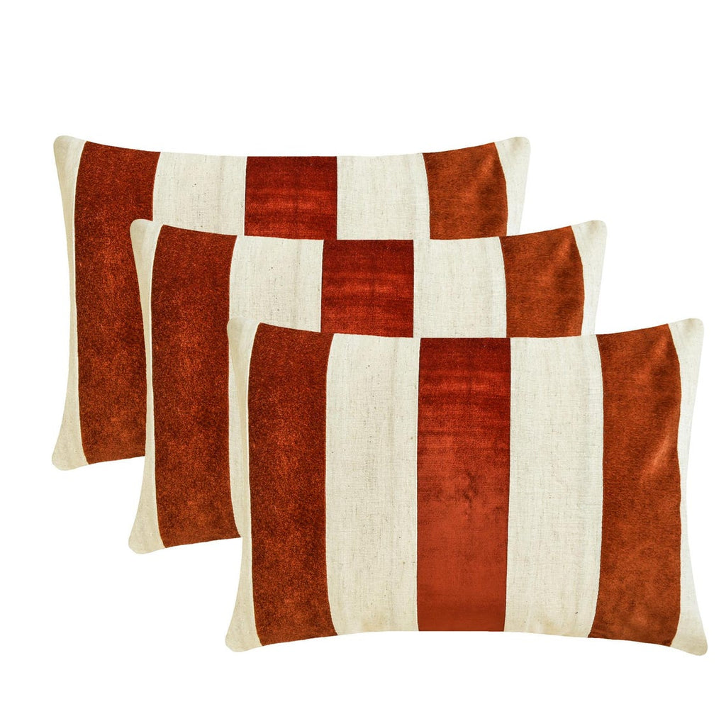 Swathe Orange - Orange Velvet & Linen Lumbar Cushion Cover