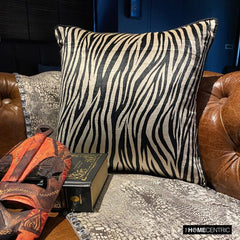 Zebra Crossing - Black N White Velvet Throw Cushion Cover