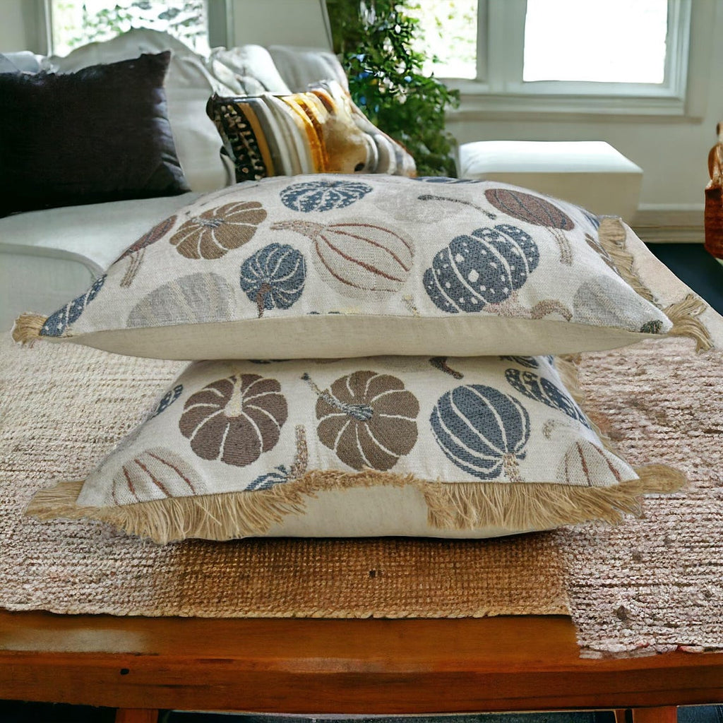 Blue Harvest Pumpkin - Blue Woven Jacquard Decorative Lumbar  Cushion Cover