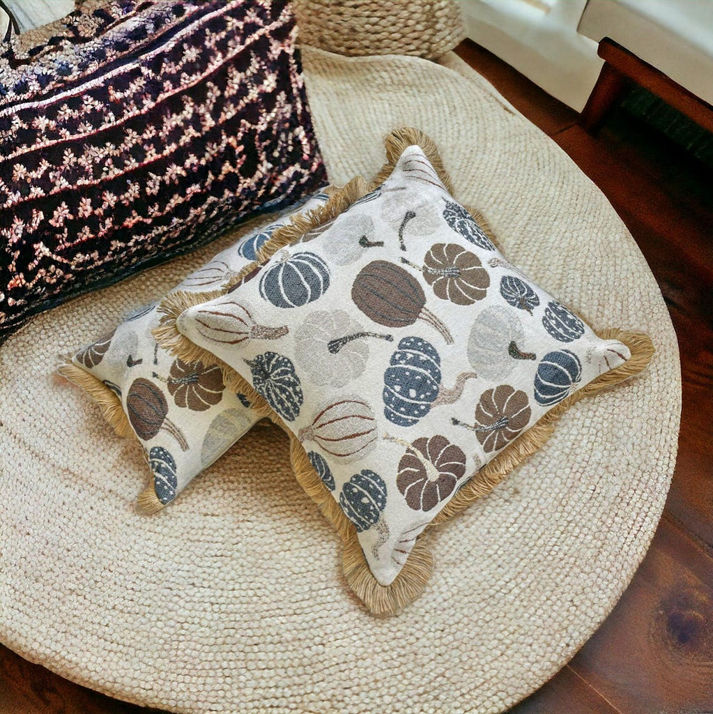 Blue Harvest Pumpkin - Blue Woven Jacquard Decorative Lumbar  Cushion Cover
