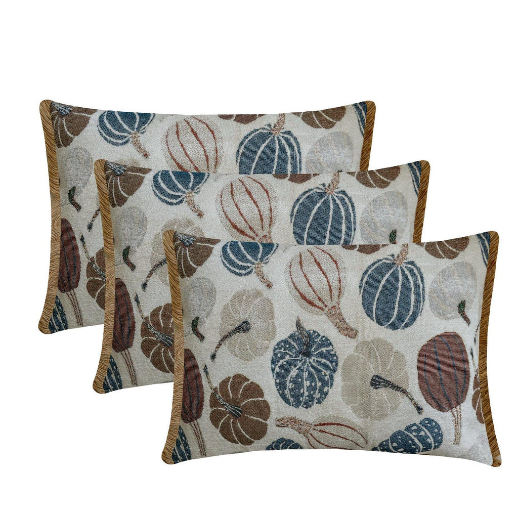 Blue Harvest Pumpkin - Blue Woven Jacquard Decorative Lumbar  Cushion Cover