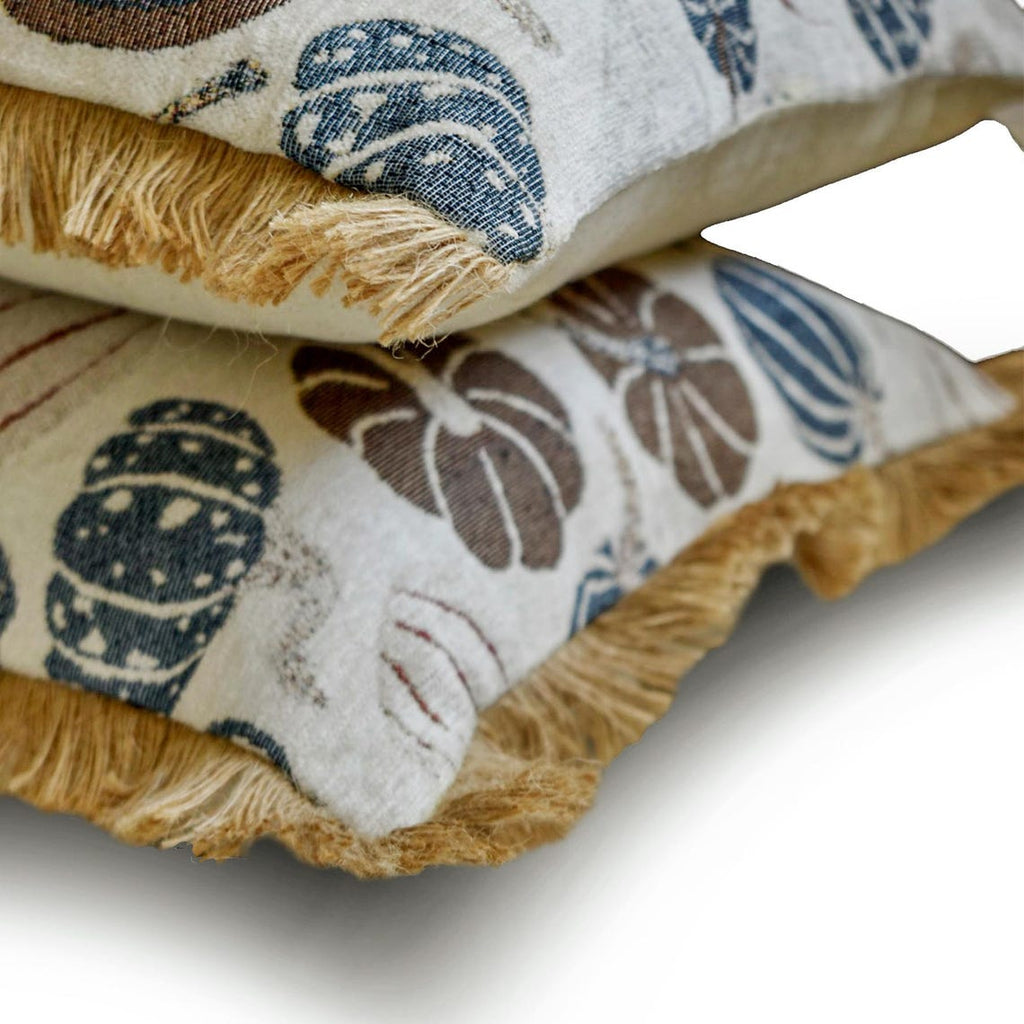Blue Harvest Pumpkin - Blue Woven Jacquard Decorative Lumbar  Cushion Cover