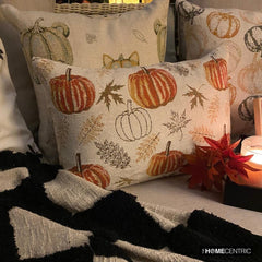 Pumpkinella - Orange Woven Jacquard Decorative Lumbar Cushion Cover