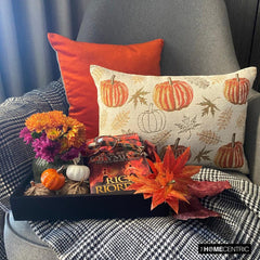 Pumpkinella - Orange Woven Jacquard Decorative Lumbar Cushion Cover