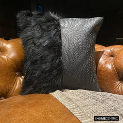Furry World - Black Faux Leather & Fur Decorative Euro Sham