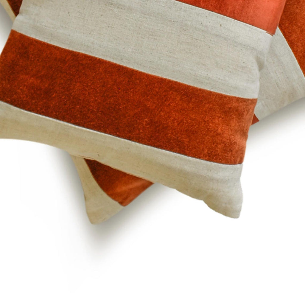Swathe Orange - Orange Velvet & Linen Lumbar Cushion Cover
