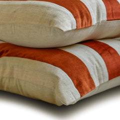 Velvet Band Orange - Orange Velvet & Linen Autumn Throw Cushion Cover