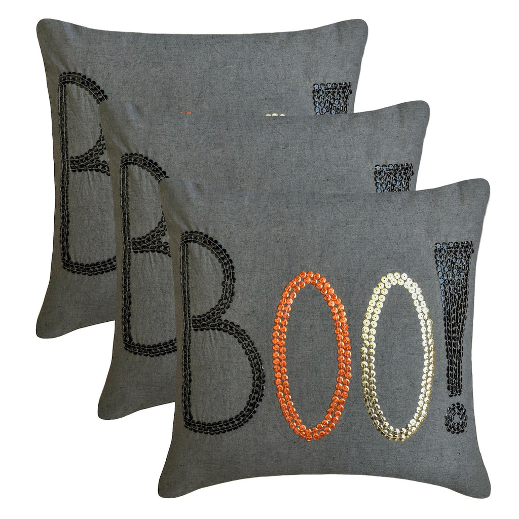 Boo - Charcoal Linen Boo Decorative Throw Cushion Cover