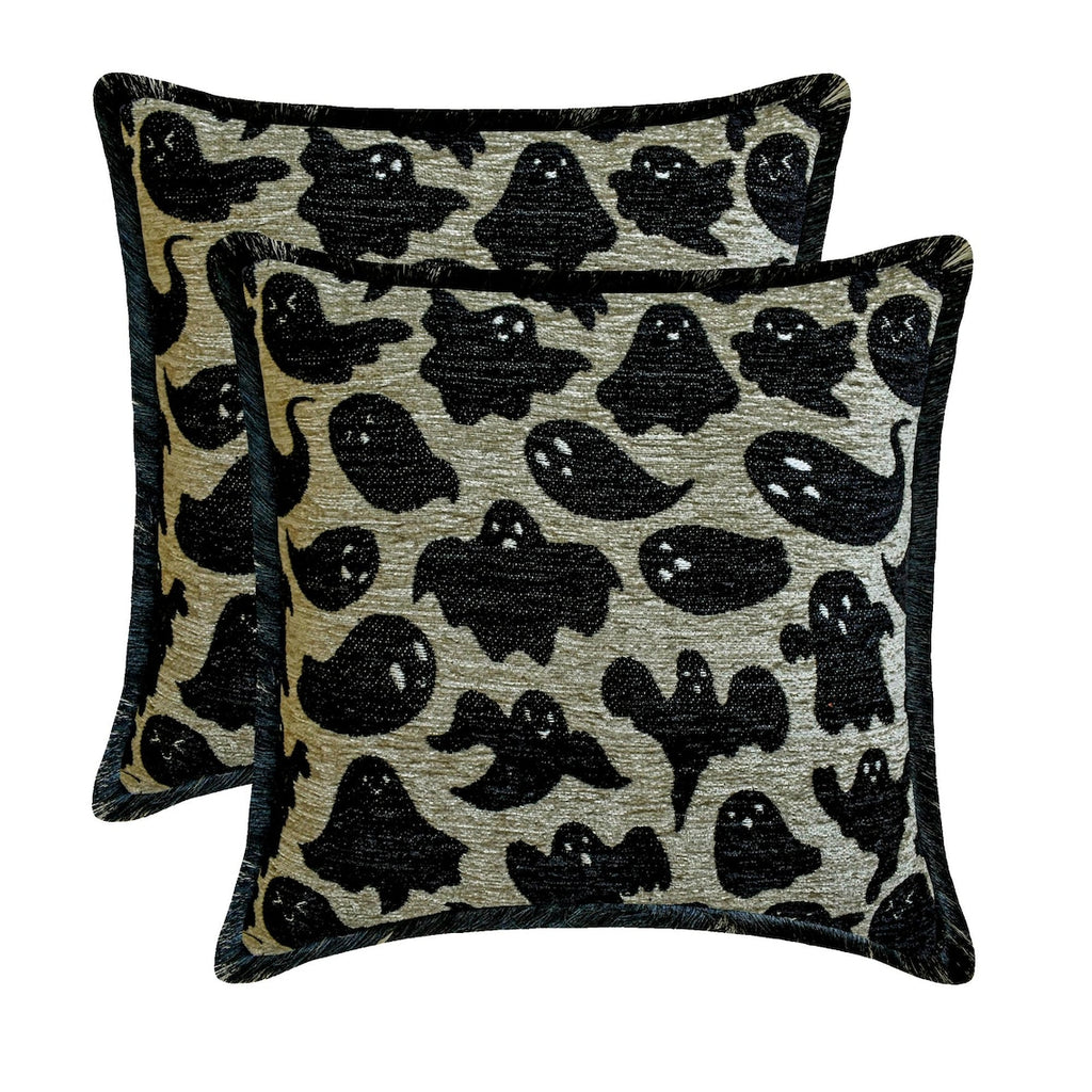 Spooky Ghost - Black Jacquard Spooky Decorative Throw Cushion Cover
