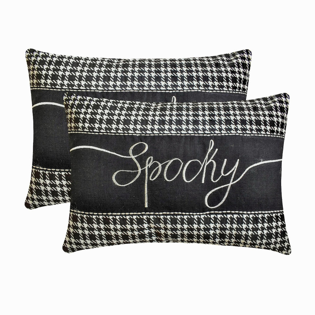 Spooky Vibes - Black & White Cotton Decorative Lumbar Cushion Cover