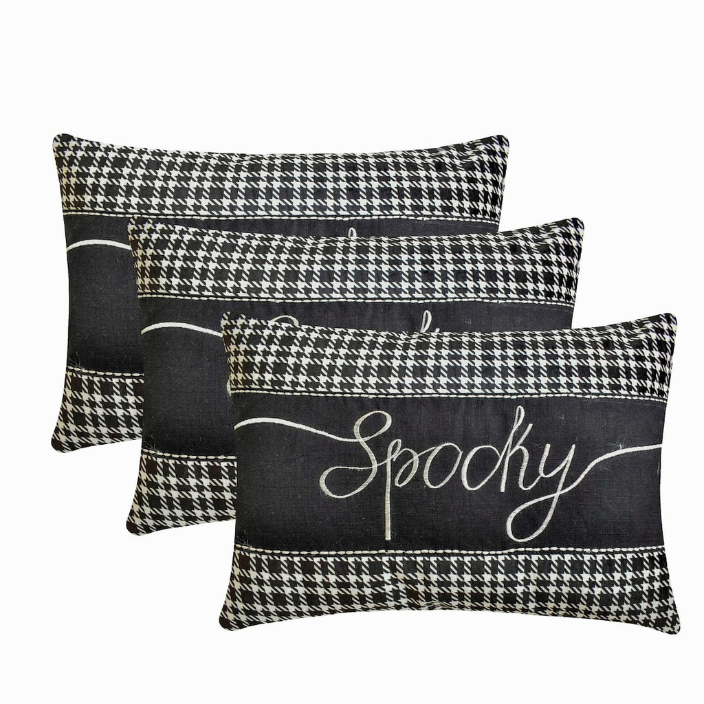 Spooky Vibes - Black & White Cotton Decorative Lumbar Cushion Cover