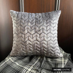 Concrete Chevron - Grey Velvet Throw Pillow Cover