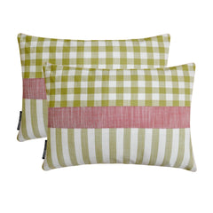 Holiday Grid - Green Cotton Decorative Lumbar Cushion Cover