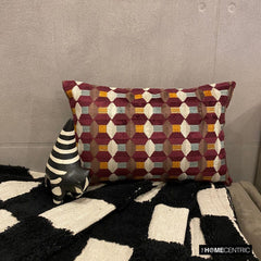 Burgundy Rhythms - Burgundy Velvet Decorative Lumbar Cushion Cover
