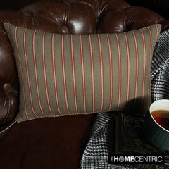 Parallel Stripes Green - Green Cotton Striped Oblong Lumbar Cushion Cover