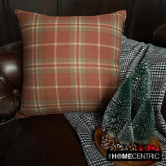 Plaidscape Terracotta - Red Velvet Winter Plaid Throw Cushion Cover