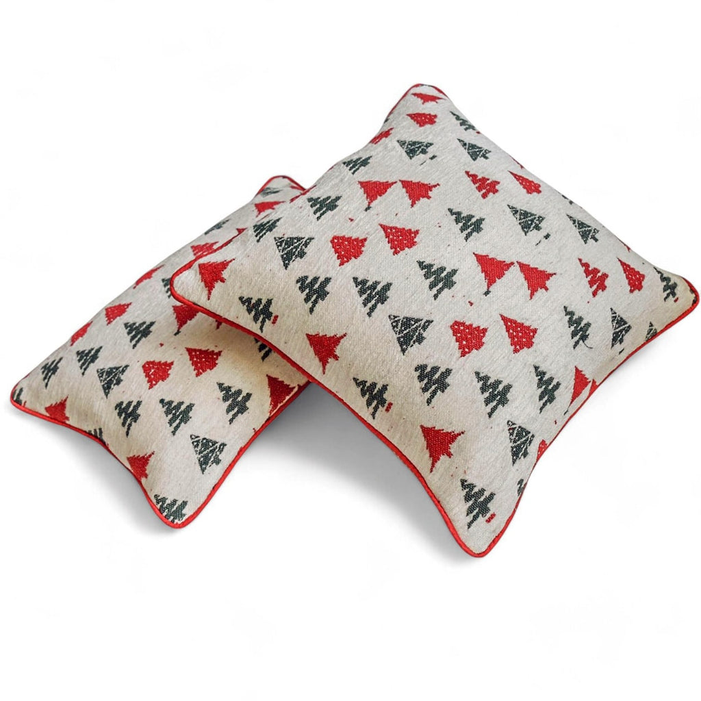 Cheery Pine - Red Jacquard Woven Decorative  Throw Cushion Cover