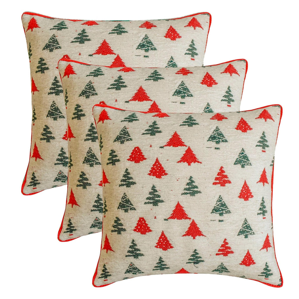 Cheery Pine - Red Jacquard Woven Decorative  Throw Cushion Cover