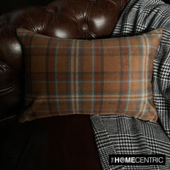 Plaidflow Orange - Orange Velvet Winter Plaid Lumbar Cushion Cover