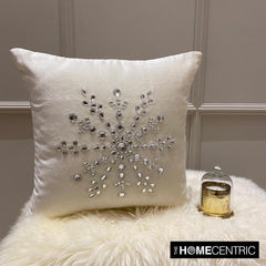 Crystal Flake - White Velvet Decorative Throw Cushion Cover