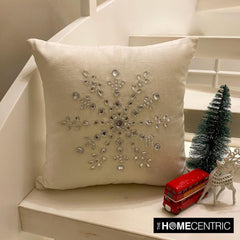 Crystal Flake - White Velvet Decorative Throw Cushion Cover