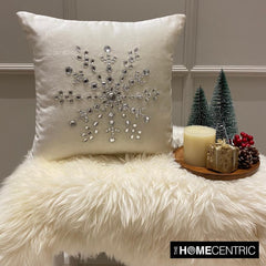 Crystal Flake - White Velvet Decorative Throw Cushion Cover