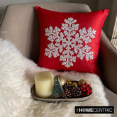 Snowlit Flake - Red Silk Decorative Throw Cushion Cover