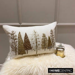 Gold Starry Fir - White & Gold Silk Decorative Lumbar Cushion Cover