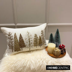 Gold Starry Fir - White & Gold Silk Decorative Lumbar Cushion Cover