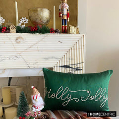 Holly Jolly - Green Silk Decorative Lumbar Cushion Cover