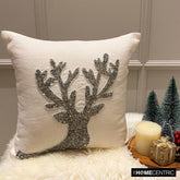 Dazzling Deer - White & Silver Linen Decorative Throw Cushion Cover