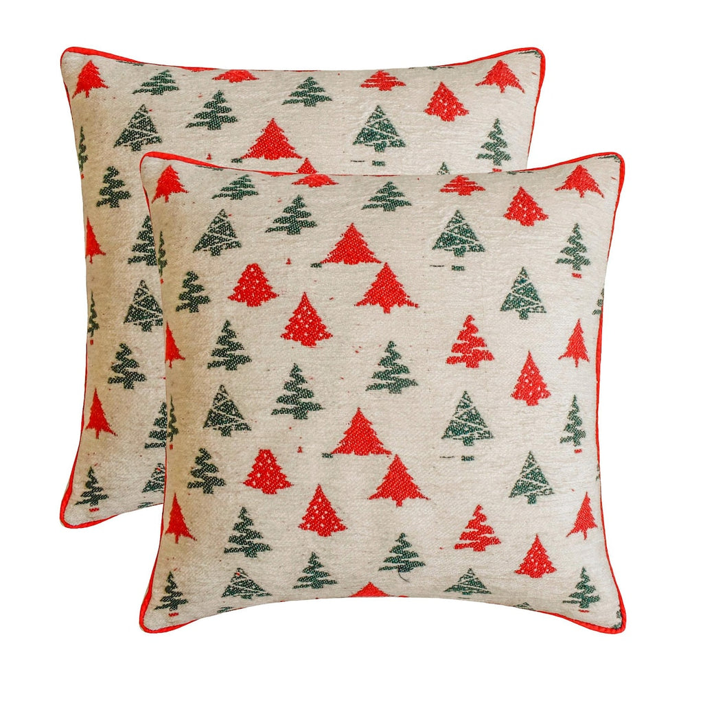 Cheery Pine - Red Jacquard Woven Decorative  Throw Cushion Cover